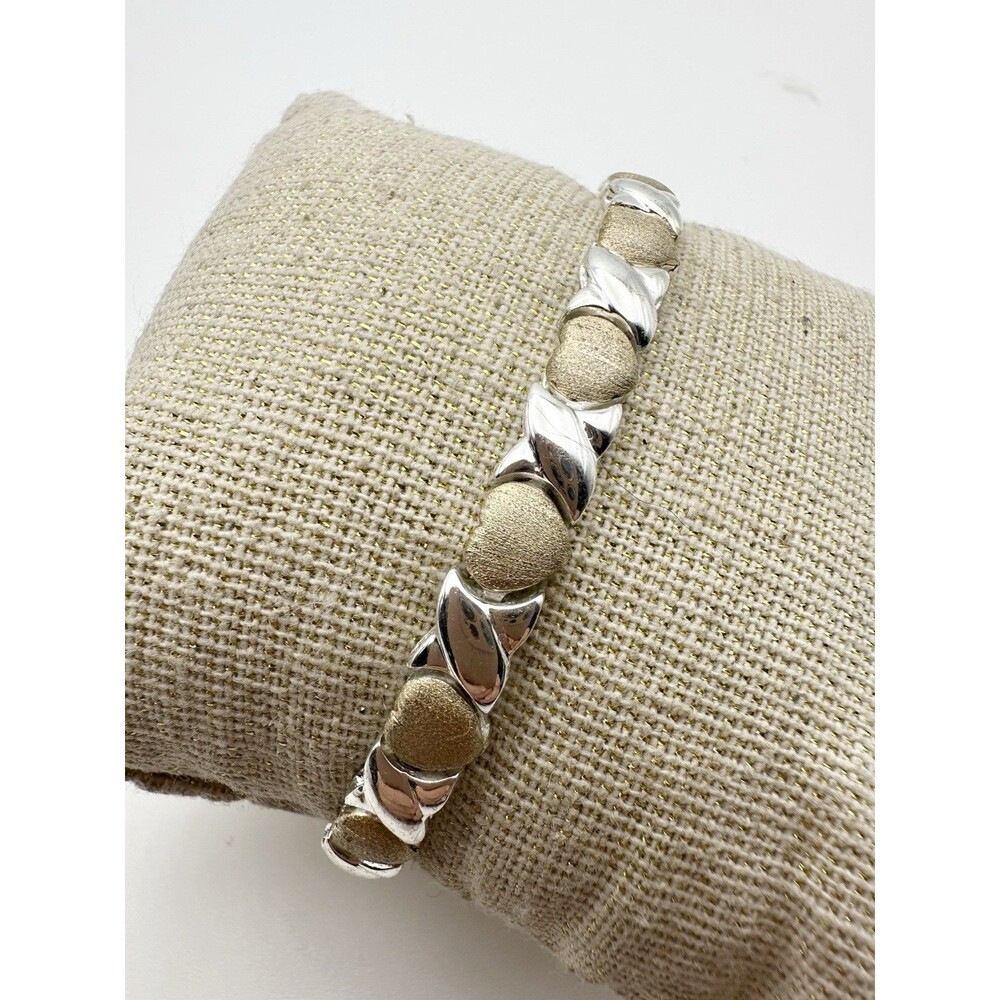 Vintage 925 FAS XO Link Sterling Silver Textured Tennis Bracelet 7.25"